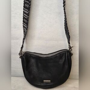 Dolce Vita Black Braided Leather Crossbody Bag With Guitar Strap
